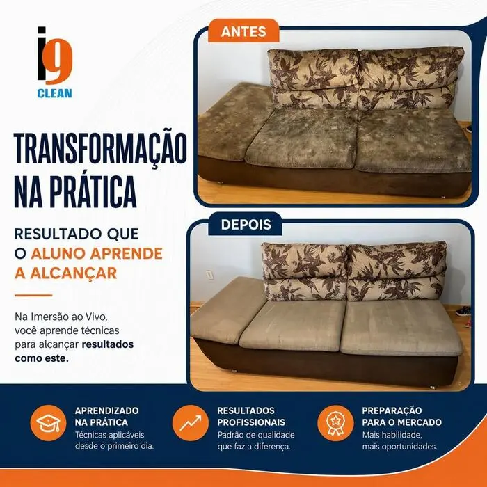 Resultado antes e depois — sofá bege higienizado